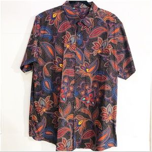 Tasso Elba Blue Orange Paisley Short Slv Shirt XXL